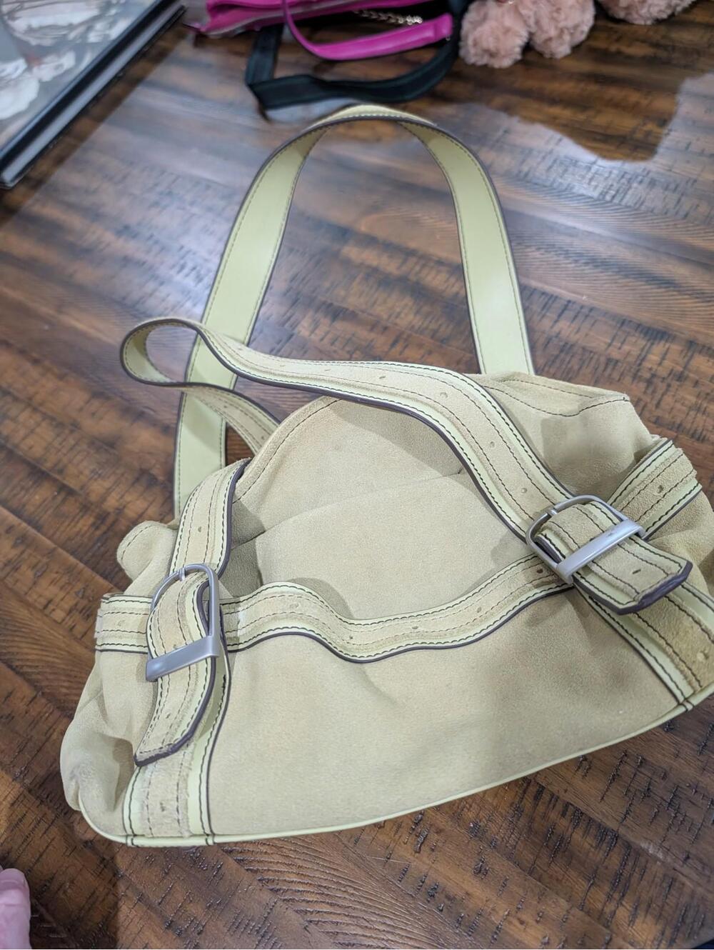 Longaberger 2006 Sisters Lime Green Suede Satchel Handbag Purse